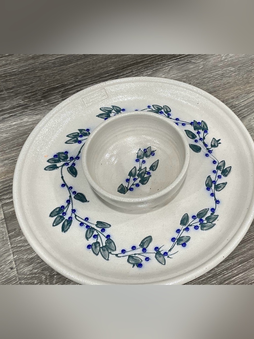Salmon Falls Stoneware Pottery Chip & Dip Serving Plate ~ 2003